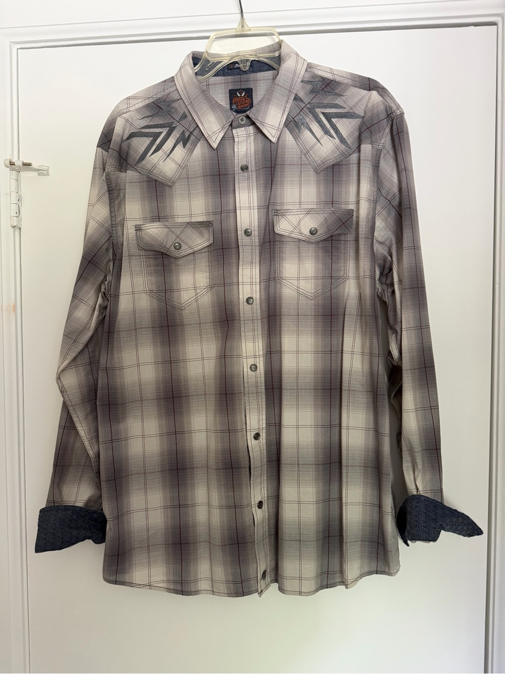 Men's Plaid Western Button-Up Shirt in Faded Gray and Burgundy . Boot Barn